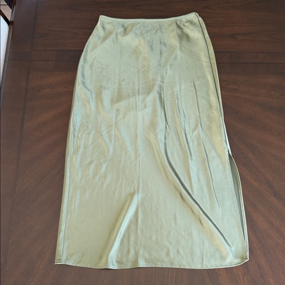 Old Navy Olive Satin-Look Midi Skirt with Side Slit